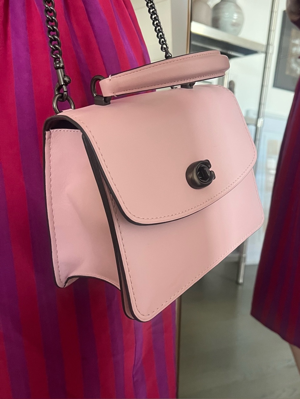 Coach Pale Pink Leather Mini Turnlock Crossbody